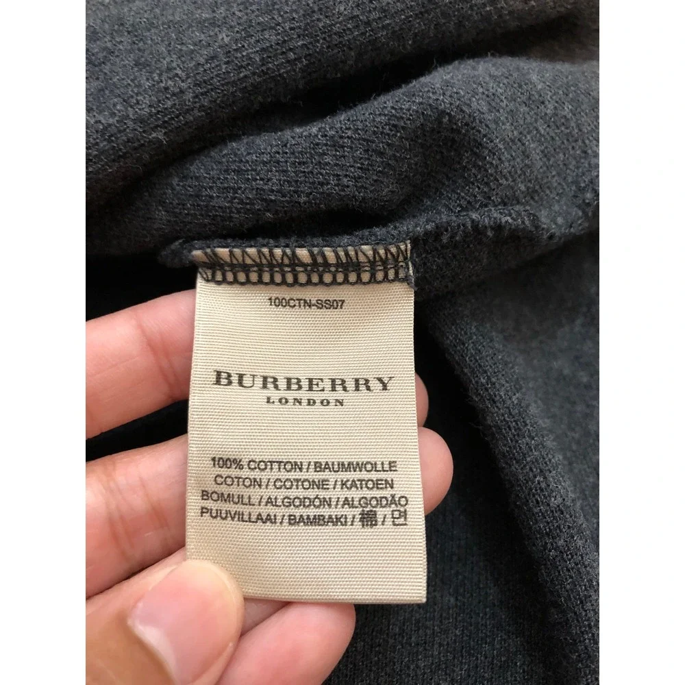 Burberry Polo Shirt Mens L Charcoal Grey Nova Check Placket Embroidered Logo